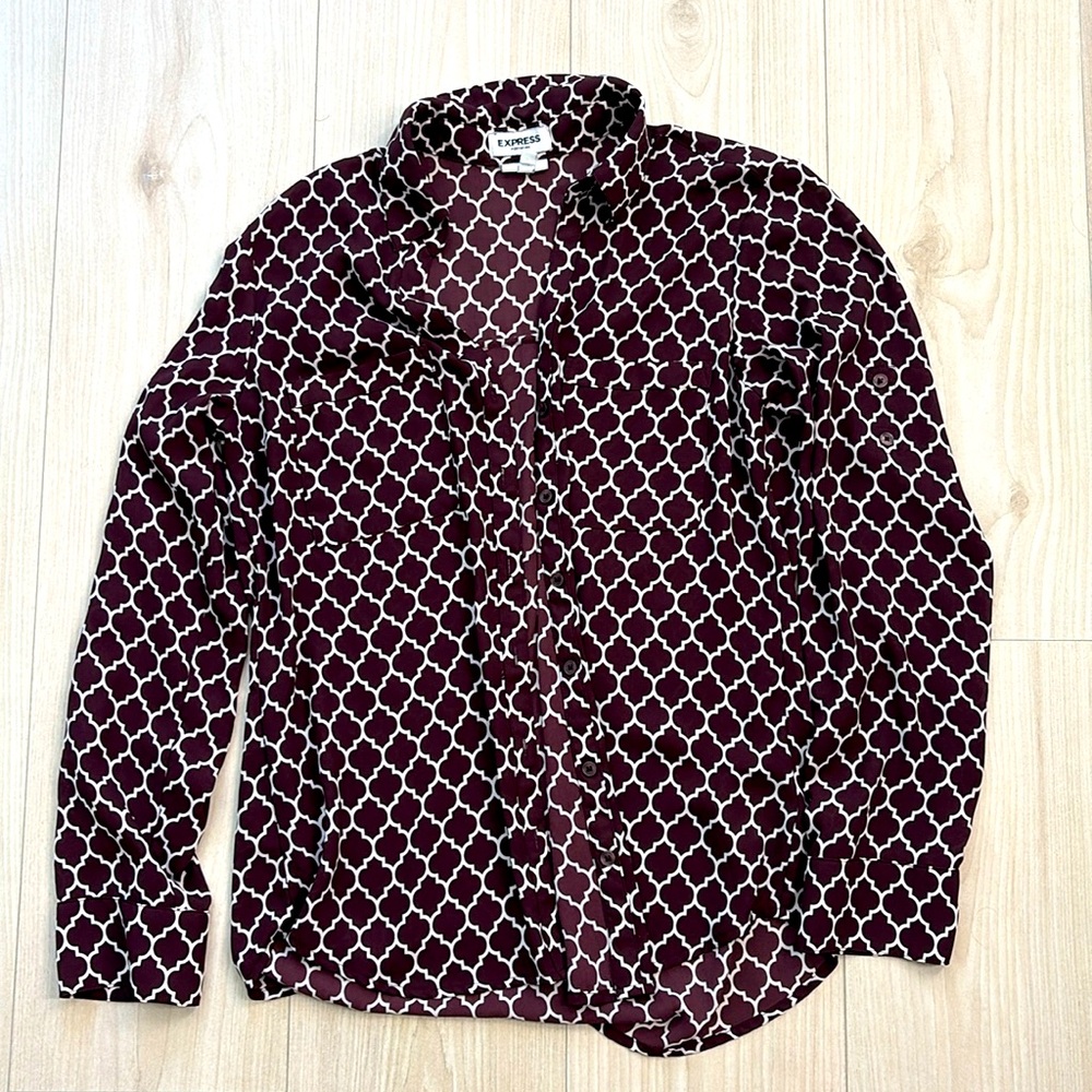 Maroon Size Medium Express Portofino Slim Fit Dress Shirt